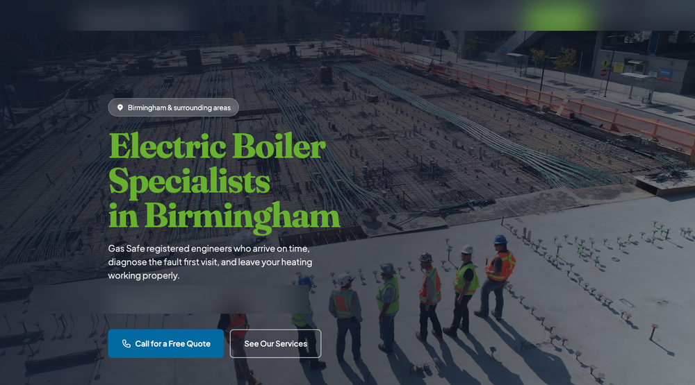 After: a Birmingham heating firm's website rebuilt by CleanSite Studio